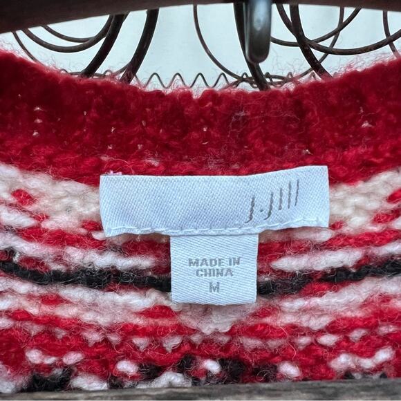 J. Jill Windham Fair Isle Pull Over Red Nordic Ski Vibes Wool Blend Sweater MED - Picture 4 of 6